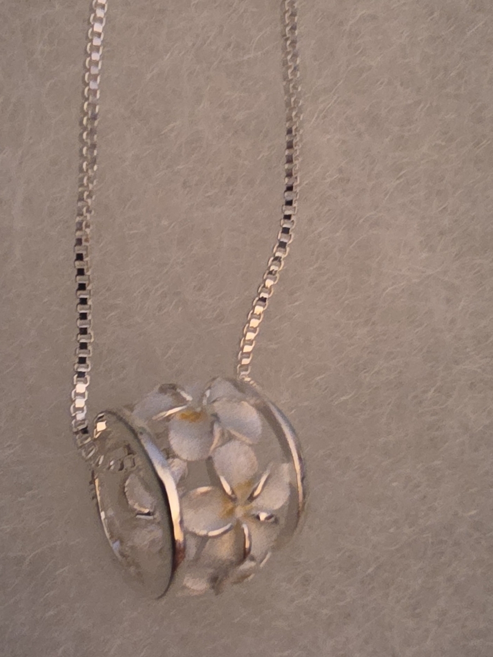 .925 Silver Plumeria 16" Box Chain Necklace From Maui.